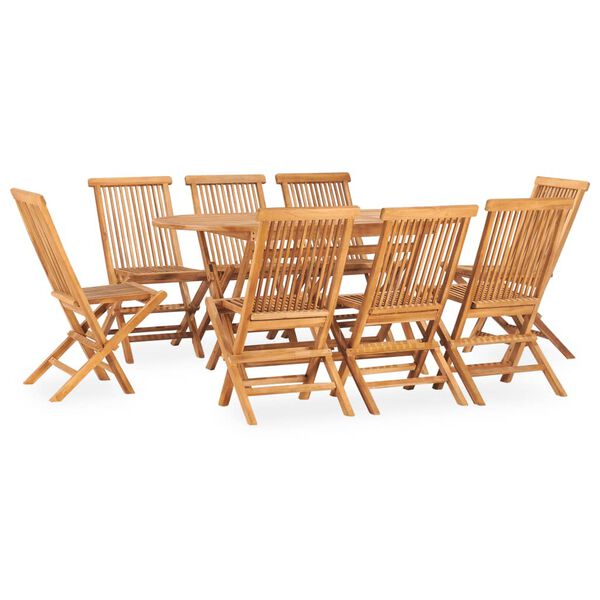 vidaXL Set mobilier de exterior pliabil, 9 piese, lemn masiv de tec