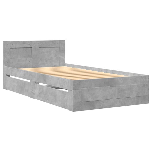 vidaXL Cadru de pat cu tăblie gri beton 90x200 cm lemn prelucrat