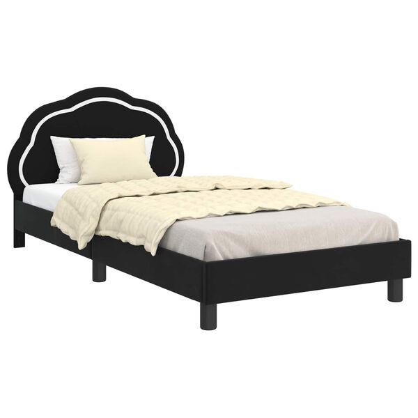 vidaXL Cadru de pat pentru copii cu spătar Negru 90 x 190 cm Catifea