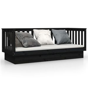 vidaXL Pat de zi, negru, 75x190 cm, lemn masiv de pin