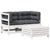 vidaXL Set mobilier de grădină cu perne, 3 piese, alb, lemn masiv pin