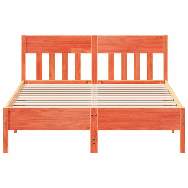 vidaXL Cadru pat fără saltea, maro ceruit, 135x190 cm, lemn masiv pin