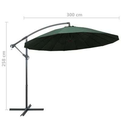 vidaXL Umbrelă de soare suspendată, verde, 3 m, stâlp de aluminiu