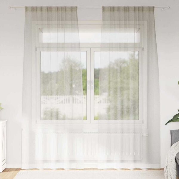 vidaXL Cortină din Voile cu perdele 2 pcs Crem 245 x 140 cm Poliester