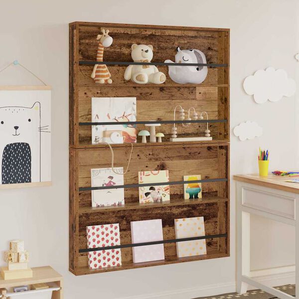 vidaXL Raft pentru reviste cu raft 2 pcs Lemn vechi 100 x 12 x 70 cm