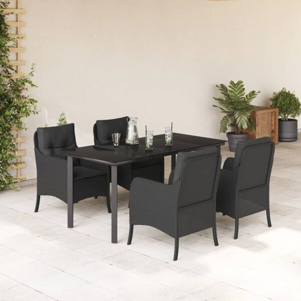 vidaXL Set mobilier de grădină cu perne, 5 piese, negru, poliratan