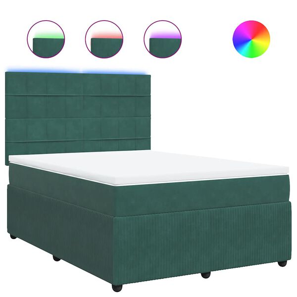 vidaXL Pat box spring cu saltea, verde &icirc;nchis, 160x200 cm, catifea