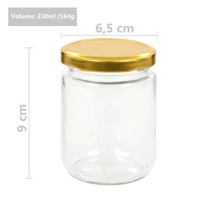 vidaXL Borcane din sticlă pentru gem, capac auriu, 48 buc., 230 ml