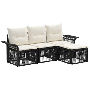 vidaXL Set de canapele pentru grădină 4 pcs Negru poliratan