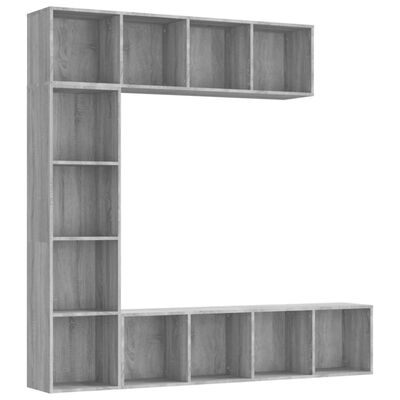 vidaXL Set dulap TV/cărți, 3 piese, sonoma gri, 180x30x180 cm