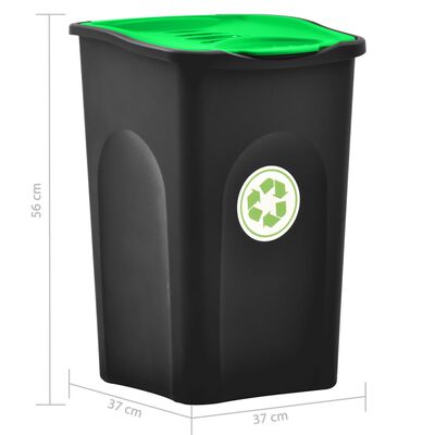 vidaXL Coș de gunoi cu capac cu balamale 50 L, negru și verde