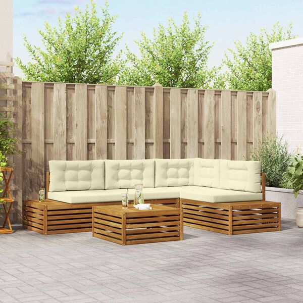 vidaXL Set de canapele de exterior cu pernă 5 Bucată Natural și Crem