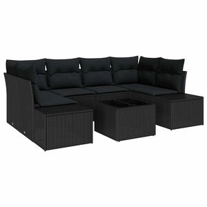 vidaXL Set de canapele pentru grădină cu pernă 8 pcs Negru poliratan