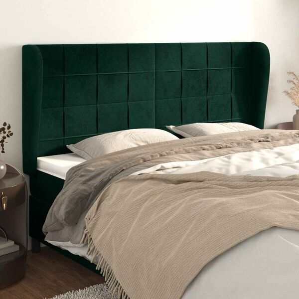 vidaXL Tăblie pat cu aripioare verde &icirc;nchis 163x23x118/128 cm catifea