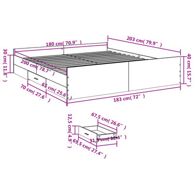 vidaXL Cadru de pat cu sertare, negru, 180x200 cm, lemn prelucrat