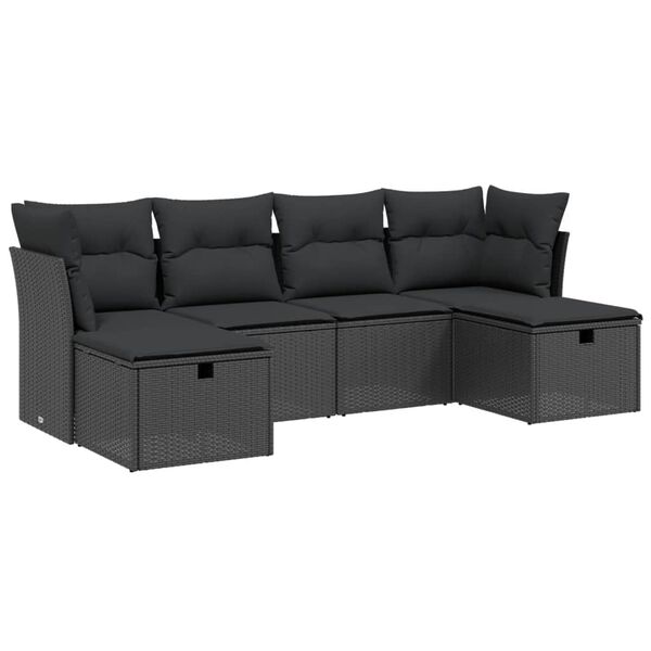 vidaXL Set mobilier de grădină cu perne, 6 piese, negru, poliratan