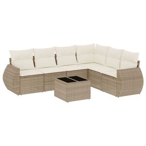 vidaXL Set canapele de grădină, 7 piese, cu perne, bej, poliratan