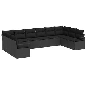 vidaXL Set de canapea 10 buc. Negru poliratan