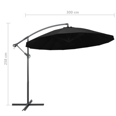 vidaXL Umbrelă de soare suspendată, negru, 3 m, stâlp de aluminiu