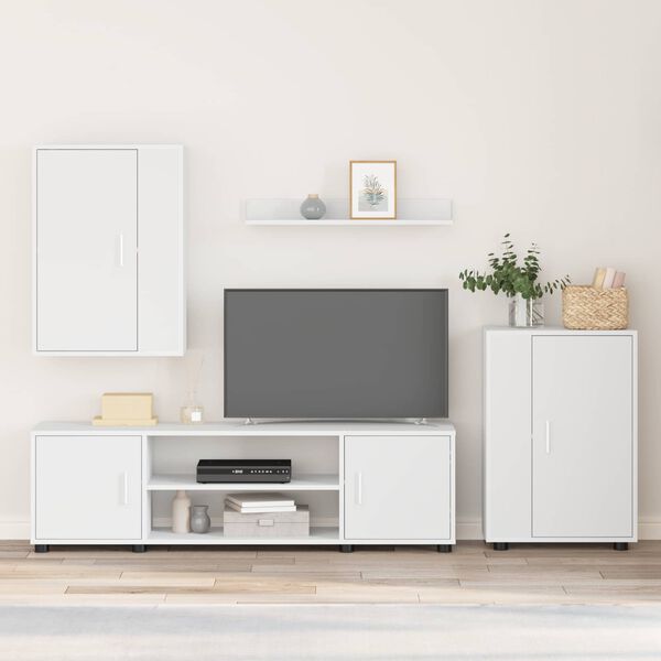 vidaXL Set comodă TV Pe perete 4 pcs Alb Lemn compozit