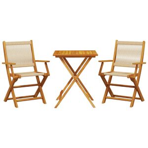 vidaXL Set mobilier bistro, 3 piese, bej, polipropilenă și lemn masiv
