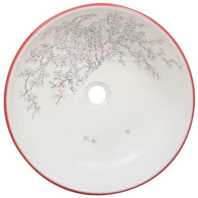 vidaXL Lavoar de blat, alb și roșu, rotund, Φ41x14 cm, ceramică