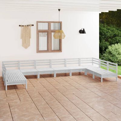 vidaXL Set mobilier relexare grădină, 10 piese, alb, lemn masiv de pin