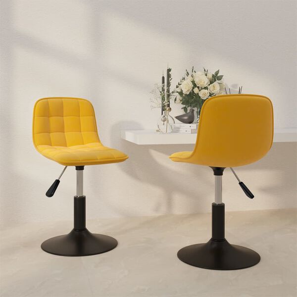vidaXL Scaune de bucătărie pivotante, 2 buc., galben muștar, catifea