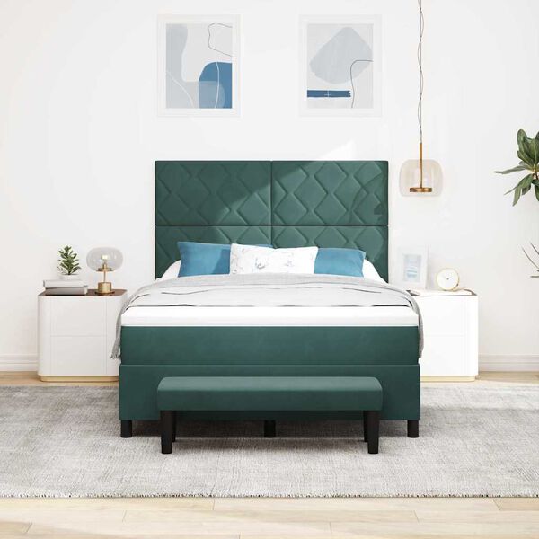 vidaXL Pat cu arcuri cu saltea Verde &icirc;nchis 160 x 200 cm Catifea