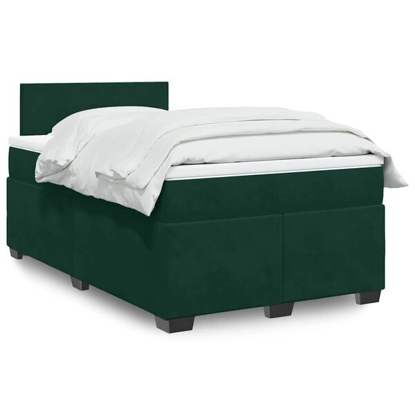 vidaXL Pat box spring cu saltea, verde &icirc;nchis, 120x190 cm, catifea
