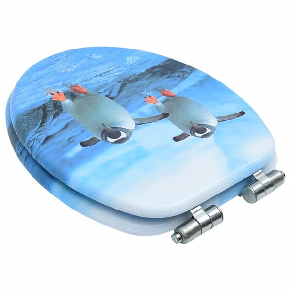 vidaXL Capac WC cu închidere silențioasă, MDF, model pinguini