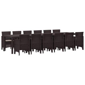 vidaXL Set de masă pentru grădină 13 pcs Maro Ratan Polt