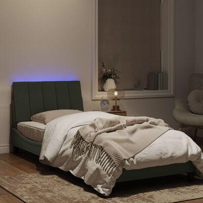 vidaXL Cadru de pat cu lumini LED, gri deschis, 90x190 cm, catifea