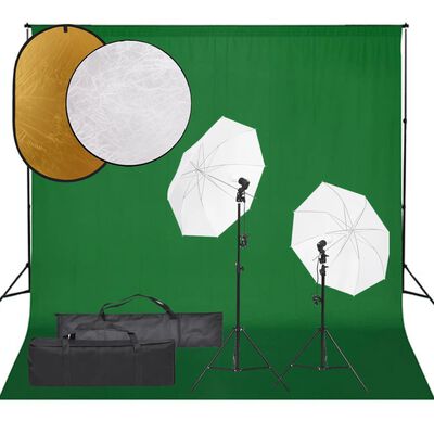 vidaXL Set studio foto cu lampă, fundal și reflector