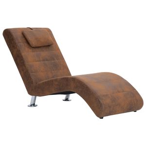vidaXL Șezlong cu pernă, maro, piele &icirc;ntoarsă artificială