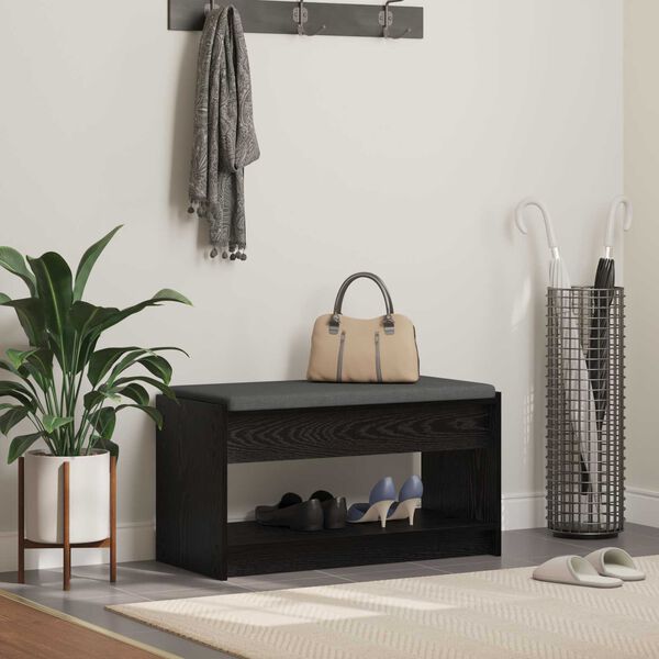 vidaXL Bancă pentru hol cu pernă cu raft Stejar Negru 83 x 38 x 45 cm