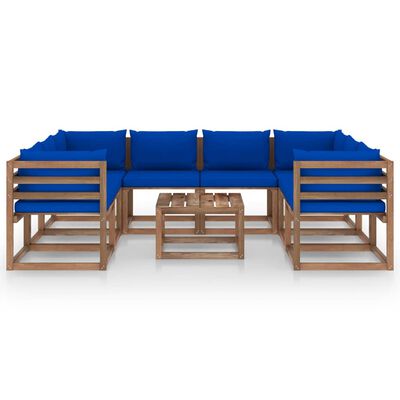 vidaXL Set mobilier de grădină cu perne albastre, 9 piese