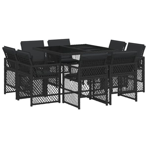 vidaXL Set mobilier de grădină cu perne, 9 piese, negru, poliratan