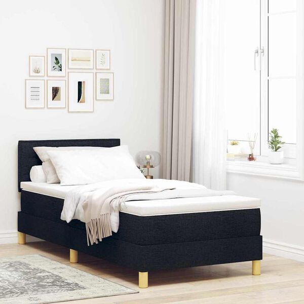 vidaXL Pat cu arcuri cu saltea cu headboard Negru 90 x 190 cm țesătură