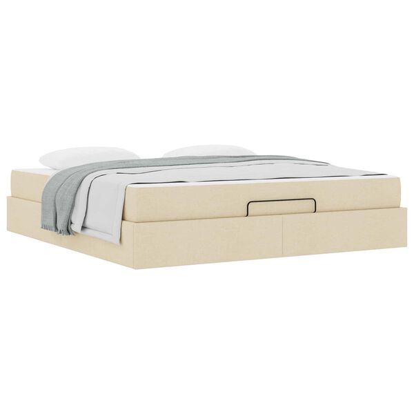 vidaXL Cadru de pat cu saltea cu saltea 2 pcs Crem țesătură