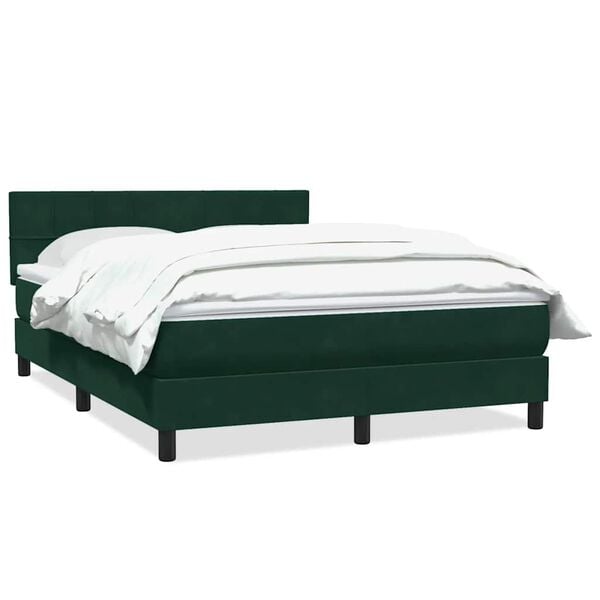 vidaXL Pat box spring cu saltea, verde &icirc;nchis, 160x220 cm, catifea