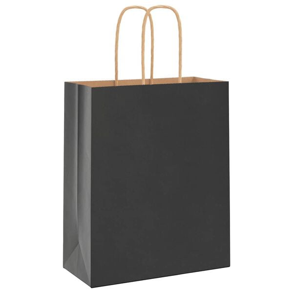 vidaXL Pungi de h&acirc;rtie 250 buc cu m&acirc;nere negre 18x8x22 cm