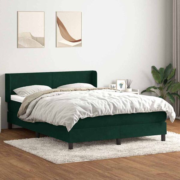 vidaXL Pat box spring cu saltea, verde &icirc;nchis, 160x220 cm, catifea