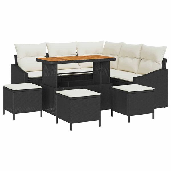 vidaXL Set de canapele pentru grădină cu pernă 9 pcs Negru Rattan poli