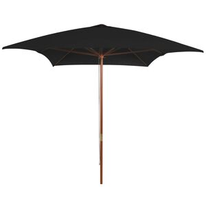 vidaXL Umbrelă de soare cu st&acirc;lp din lemn, negru, 200x300 cm