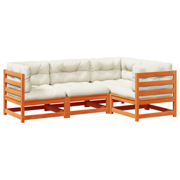 vidaXL Set canapele grădină cu perne, 4 piese, maro ceruit, lemn pin