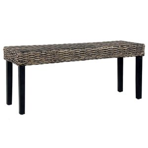 vidaXL Bancă, negru, 110 cm, ratan kubu și lemn masiv de mahon