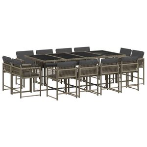 vidaXL Set mobilier de grădină cu perne, 13 piese, gri, poliratan