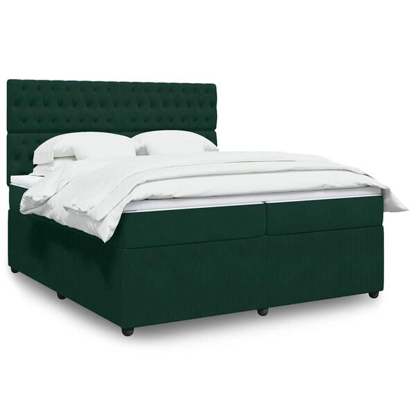 vidaXL Pat box spring cu saltea, verde &icirc;nchis, 200x200 cm, catifea