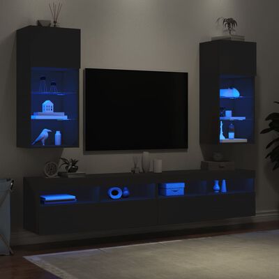 vidaXL Comode TV cu lumini LED, 2 buc., negru, 40,5x30x90 cm
